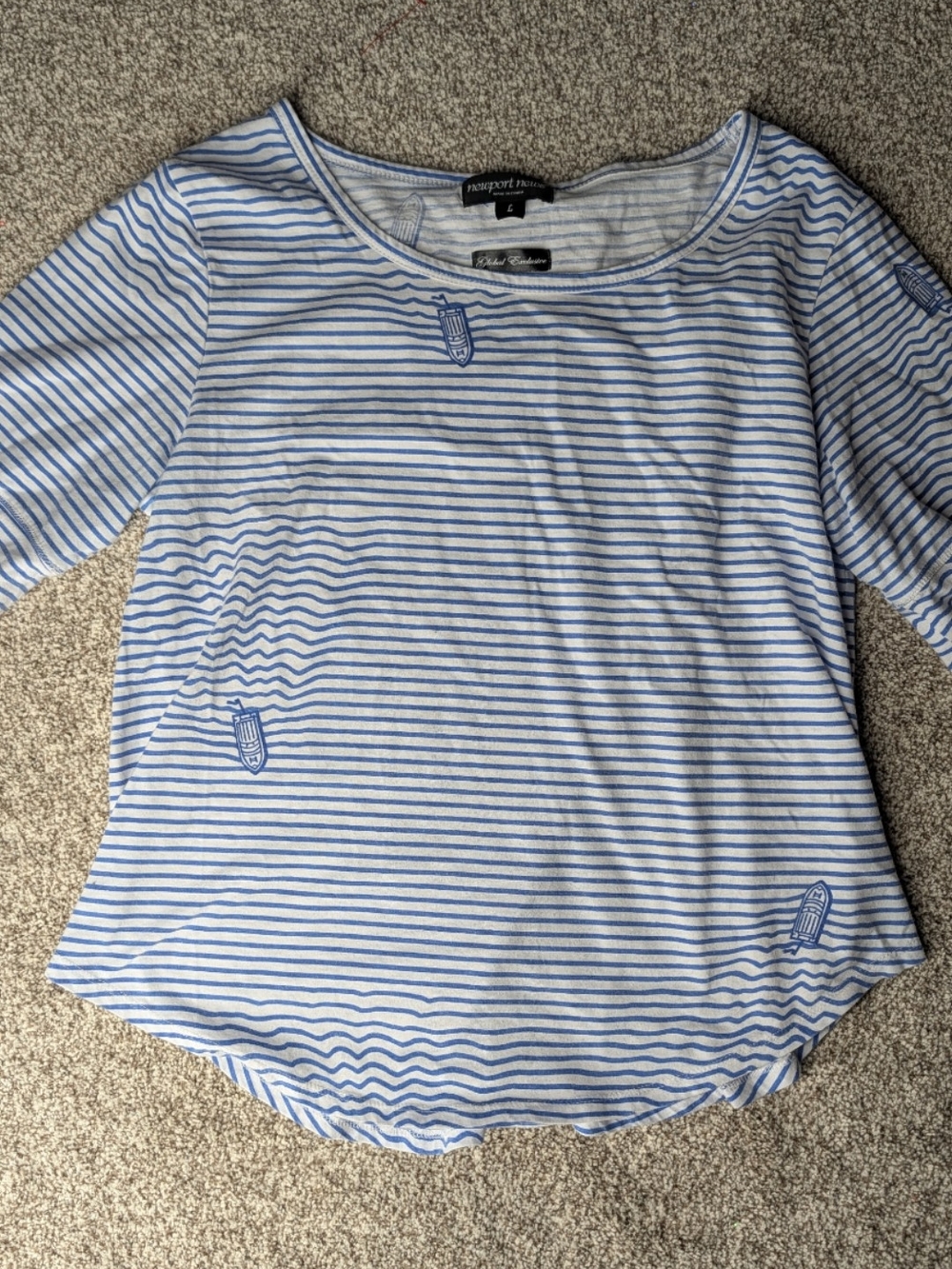 Newport News Light Blue & White Striped Scoop Neck Tee
